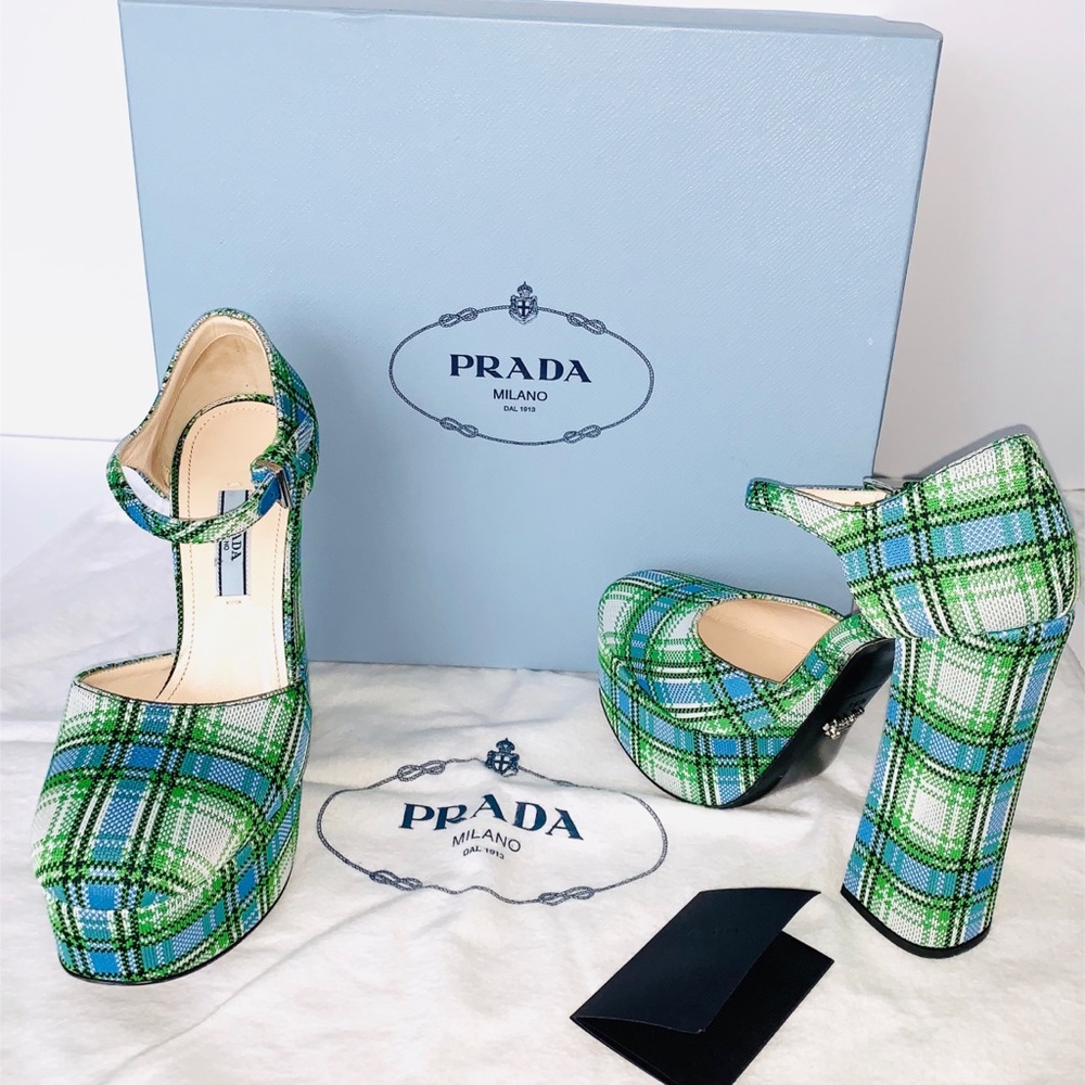 Prada - Plaid Ankle-Strap Platform Pumps BNIB